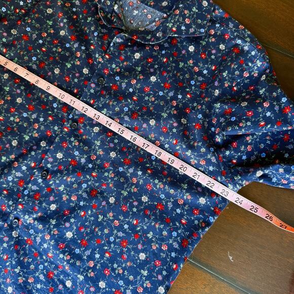 Express Fitted Men's Button-Up Shirt L 16-16½ Navy Blue Red Floral Long Sleeve - Picture 7 of 9